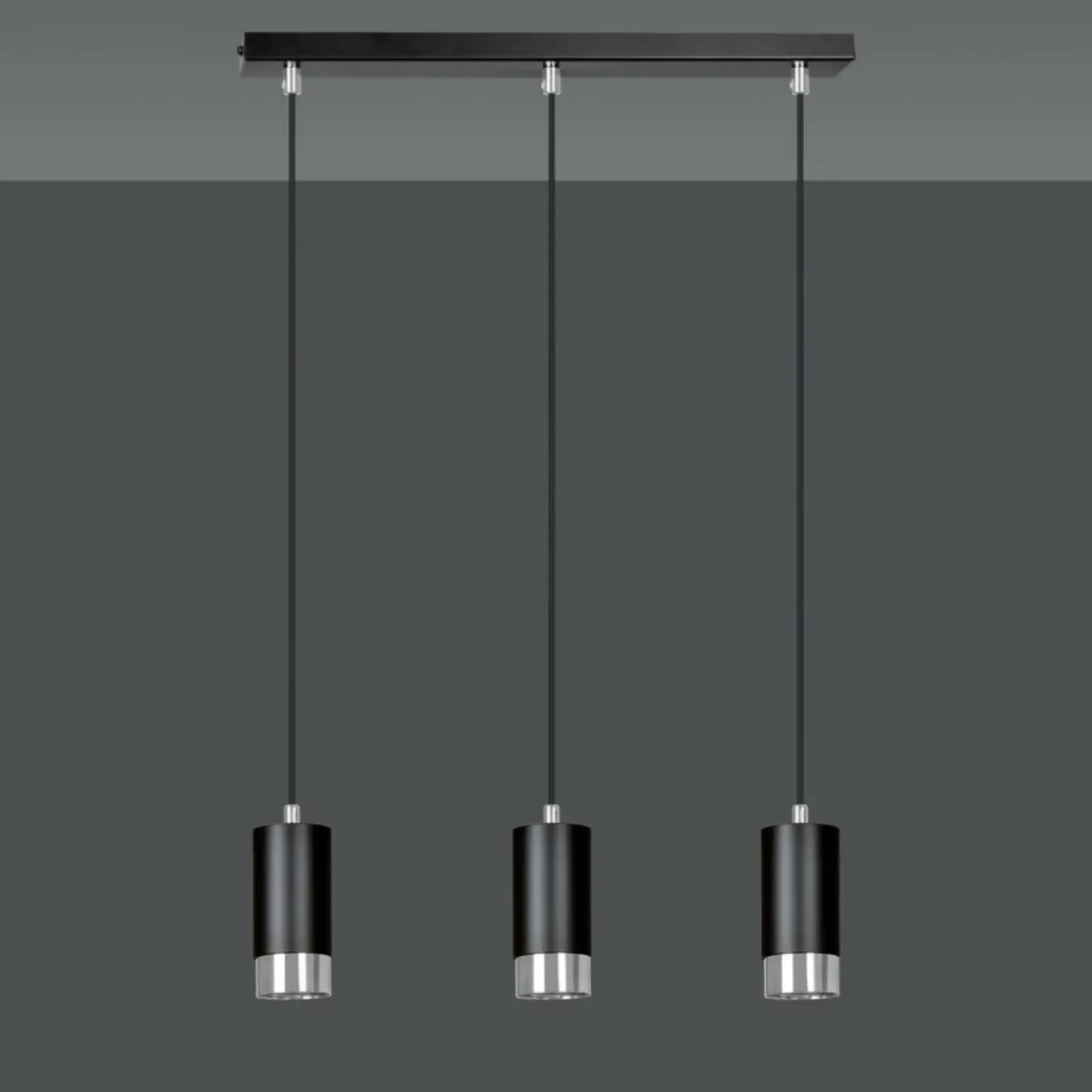 Fashion Czarna listwa z trzema wiszącymi lampami 816/3 | Kaja Oświetlenie Żyrandole Nowoczesne