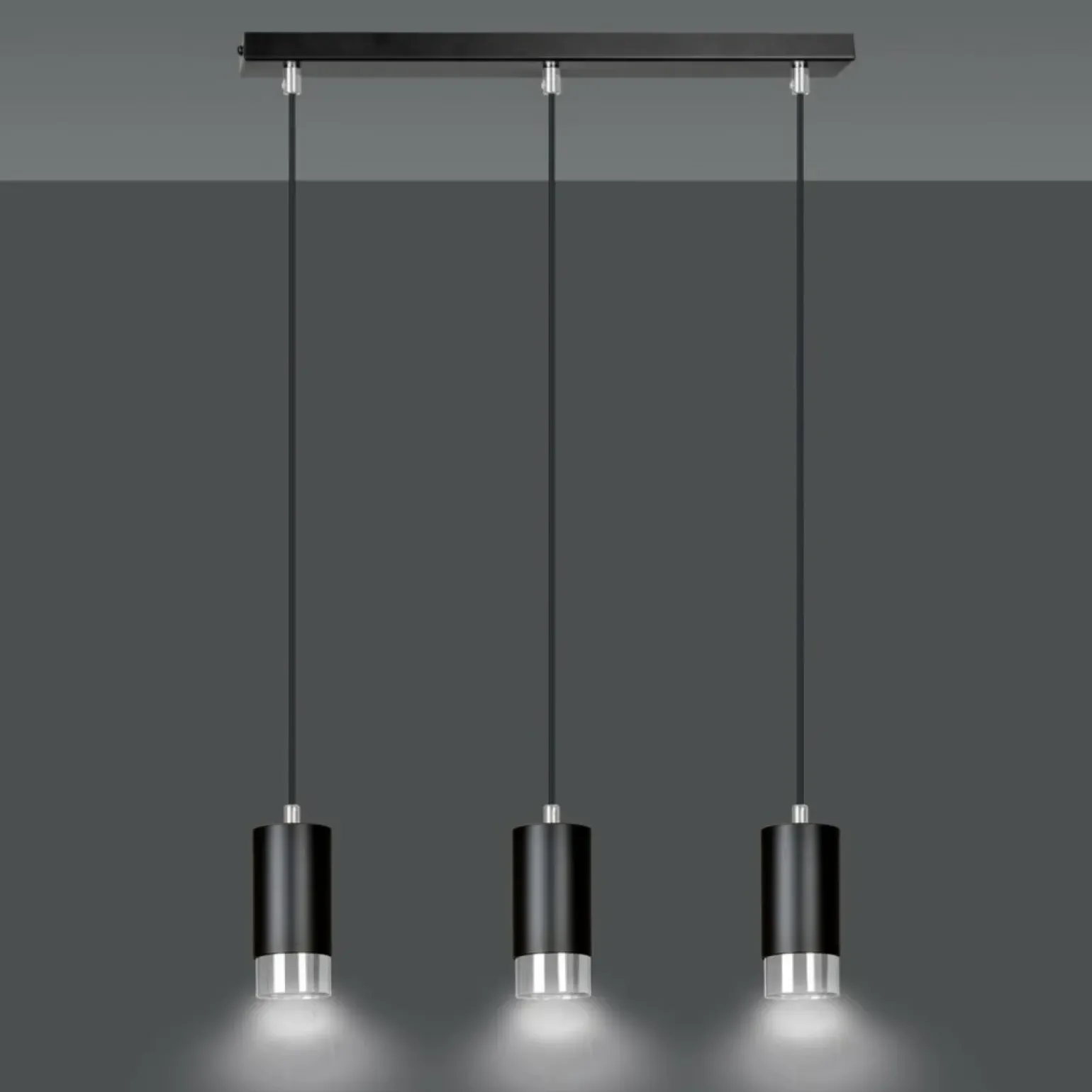 Fashion Czarna listwa z trzema wiszącymi lampami 816/3 | Kaja Oświetlenie Żyrandole Nowoczesne