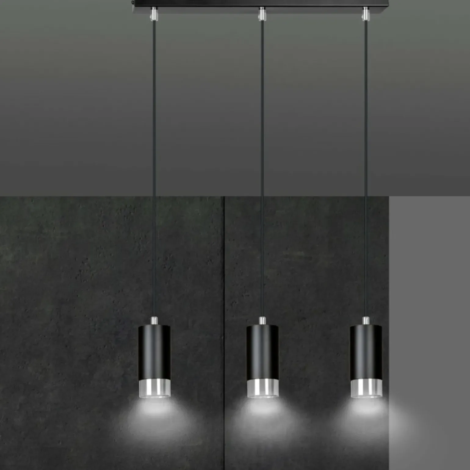 Fashion Czarna listwa z trzema wiszącymi lampami 816/3 | Kaja Oświetlenie Żyrandole Nowoczesne