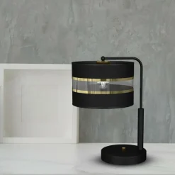 Sklep Kaja Czarna, niebanalna lampa stołowa z abażurem MLP7343 z serii ULTIMO | Kaja Oświet