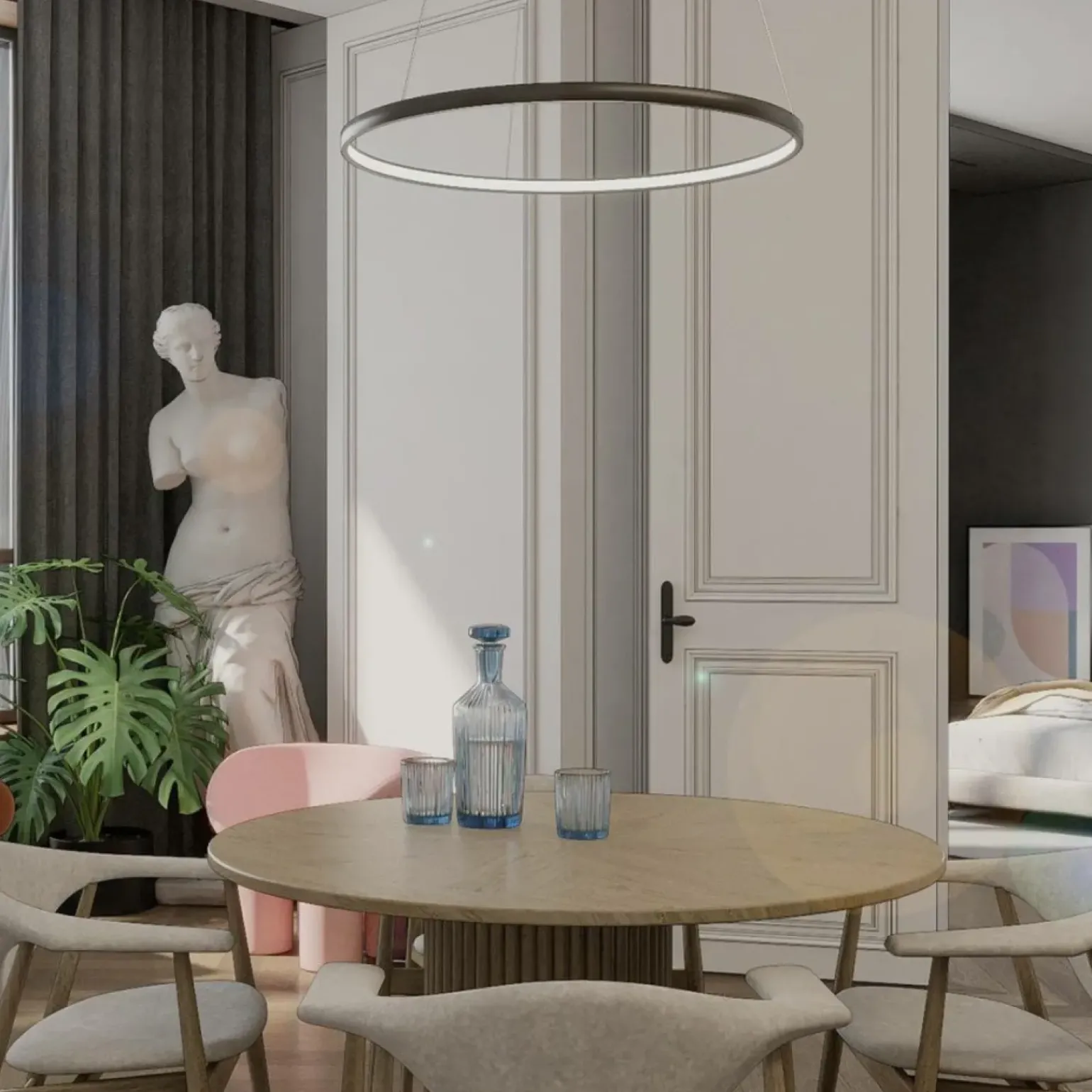 Discount Czarna obręcz wisząca do salonu LP-033/1P S BK TRIANGLE z serii MIDWAY Żyrandole Nowoczesne