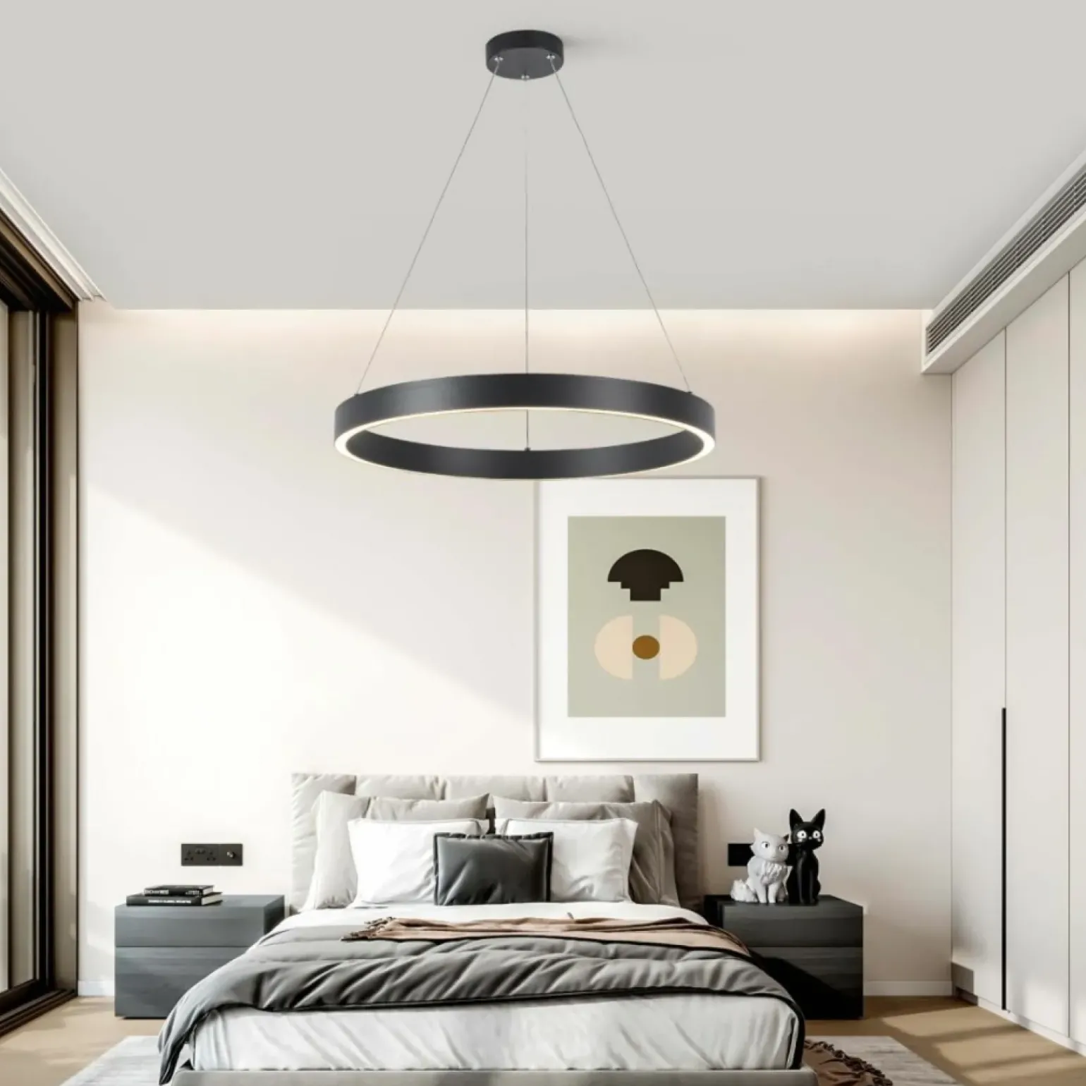 Discount Czarna obręcz wisząca do salonu LP-033/1P S BK TRIANGLE z serii MIDWAY Żyrandole Nowoczesne