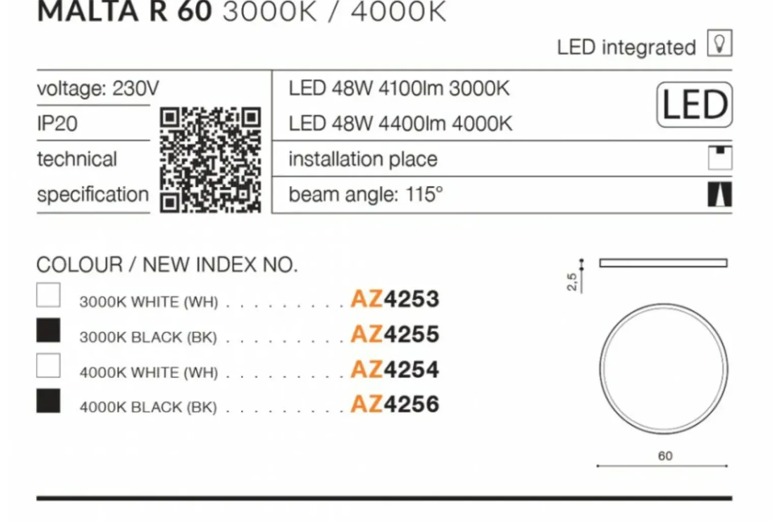 Sklep Kaja Czarna okrągła lampa sufitowa LED szeroka AZ4256 MALTA | Kaja