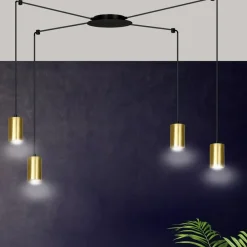 Cheap Czarno złota lampa wisząca na cztery żarówki 526/4 | Kaja Oświetlenie Żyrandole Nowoczesne