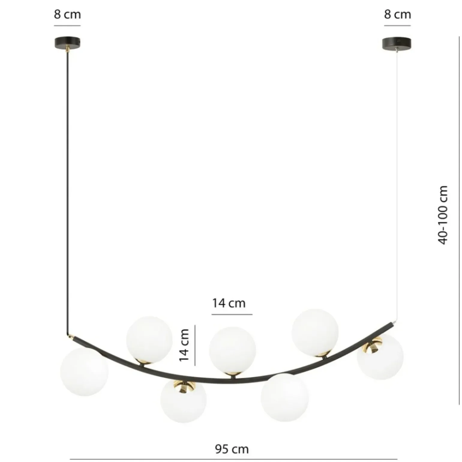 Best Czarno-złota lampa wisząca z mlecznymi kloszami 1298/7 z serii RITZ Żyrandole Nowoczesne