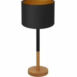 Sklep Kaja Czarno-złota lampka nocna, drewniana noga LX 3825 z serii TABLE LAMPS