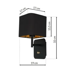 Sklep Kaja Czarny kinkiet ścienny, złote wnętrze abażura ML6365 z serii NAPOLI | Kaja Oświe