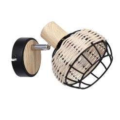 Sklep Kaja Czarny kinkiet z drewnianymi elementami 91-12197 z serii TAJGA | Kaja