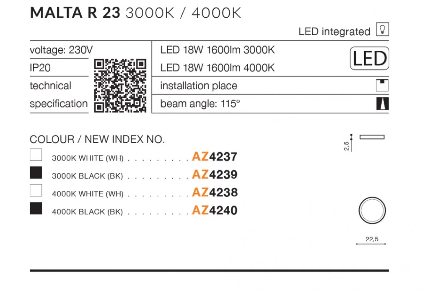 Sklep Kaja Czarny klasyczny plafon LED neutralny AZ4240 MALTA | Kaja Oświetlenie