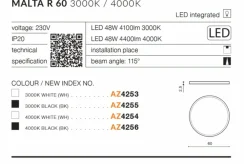 Sklep Kaja Czarny klasyczny plafon LED 3000k 60cm AZ4255 MALTA | Kaja Oświetlenie