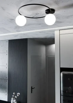 Sklep Kaja Czarny okrąg sufitowy z białymi kulami 1257/2 z serii SOPRA | Kaja