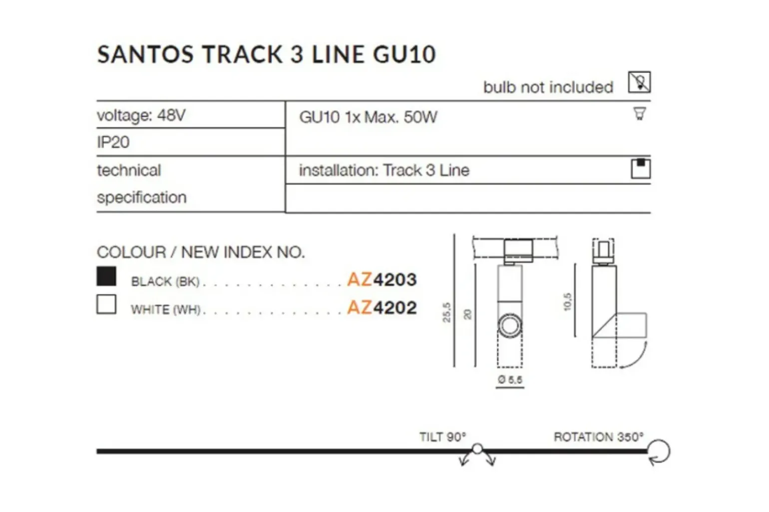 Sklep Kaja reflektor do szyny 3-fazowej GU10 AZ4203 SANTOS | Kaja