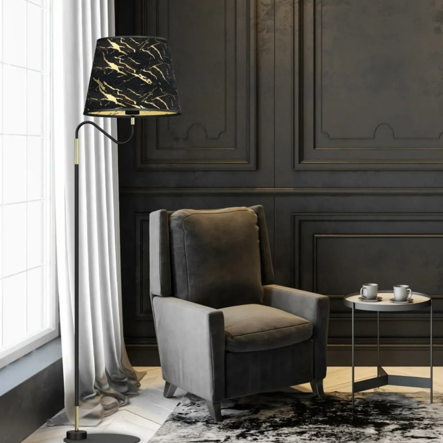 Sklep Kaja Dekoracyjna lampa podłogowa, czarno-złota MLP7284 z serii HERMES | Kaja Oświetle