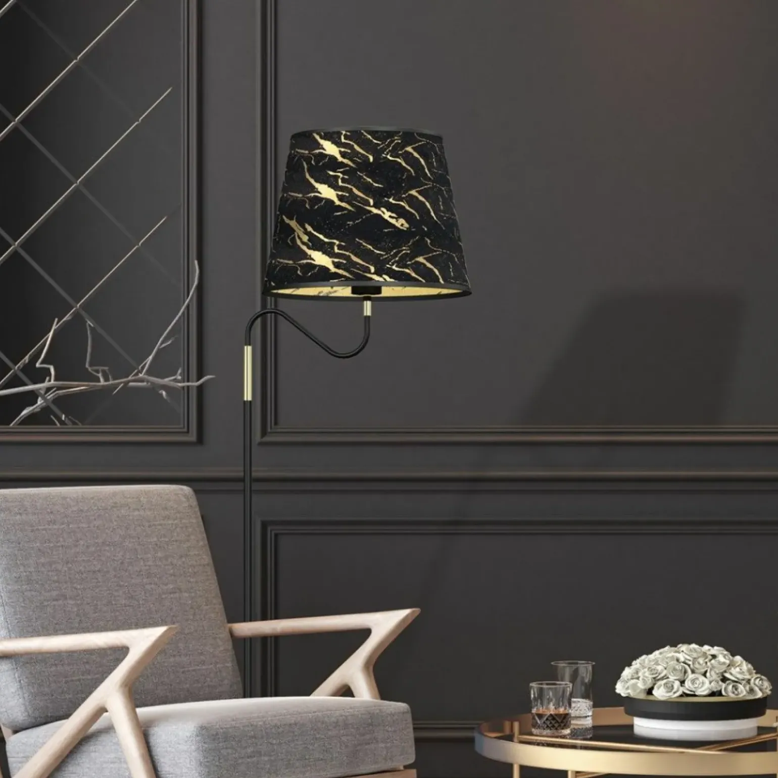 Sklep Kaja Dekoracyjna lampa podłogowa, czarno-złota MLP7284 z serii HERMES | Kaja Oświetle