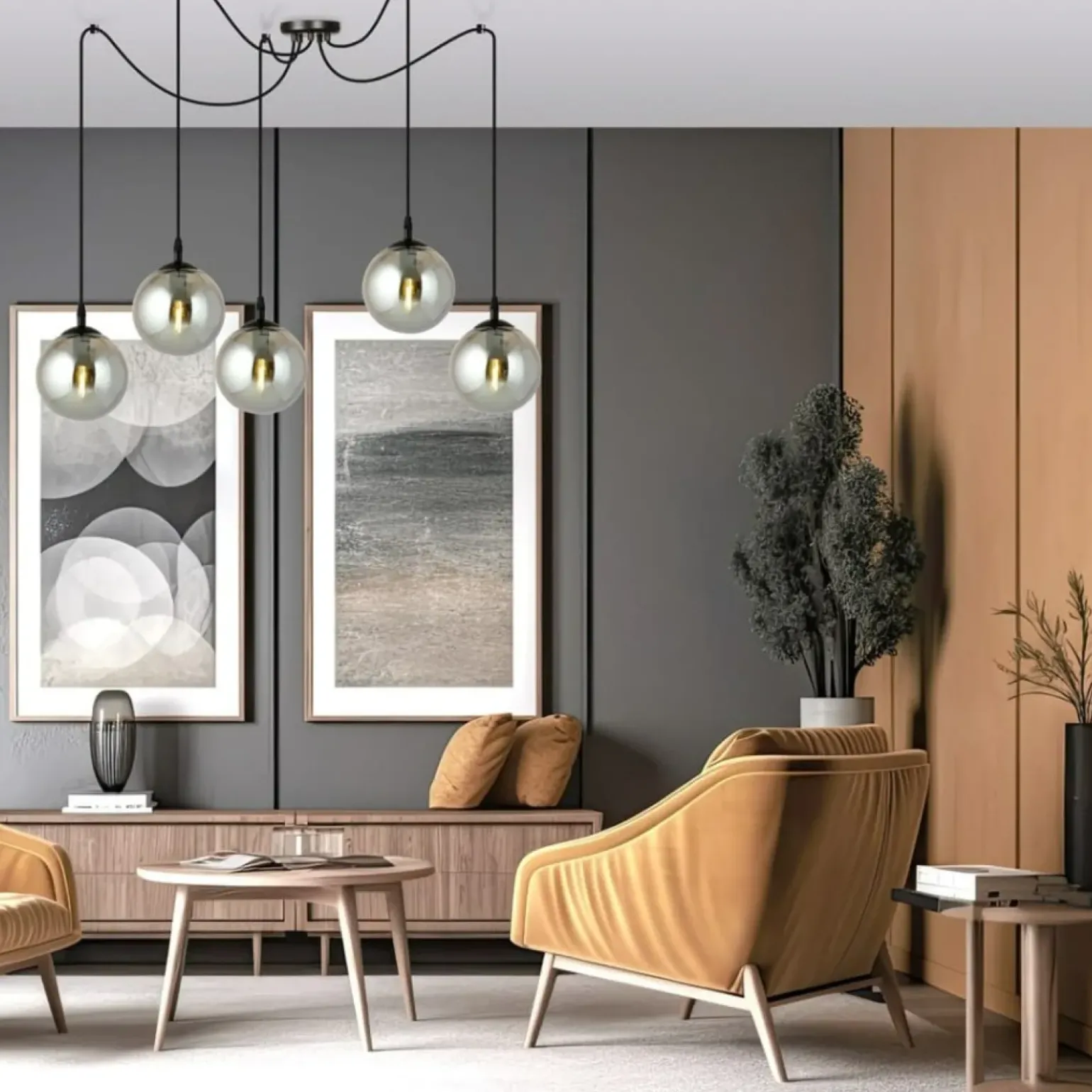 Online Dekoracyjna lampa wisząca z grafitowymi kloszami 937/5 | Kaja Żyrandole Nowoczesne