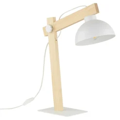 Sklep Kaja Designerska, biała lampka biurkowa z drewnem TK 5347 z serii OSLO