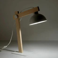 Sklep Kaja Designerska, biała lampka biurkowa z drewnem TK 5347 z serii OSLO