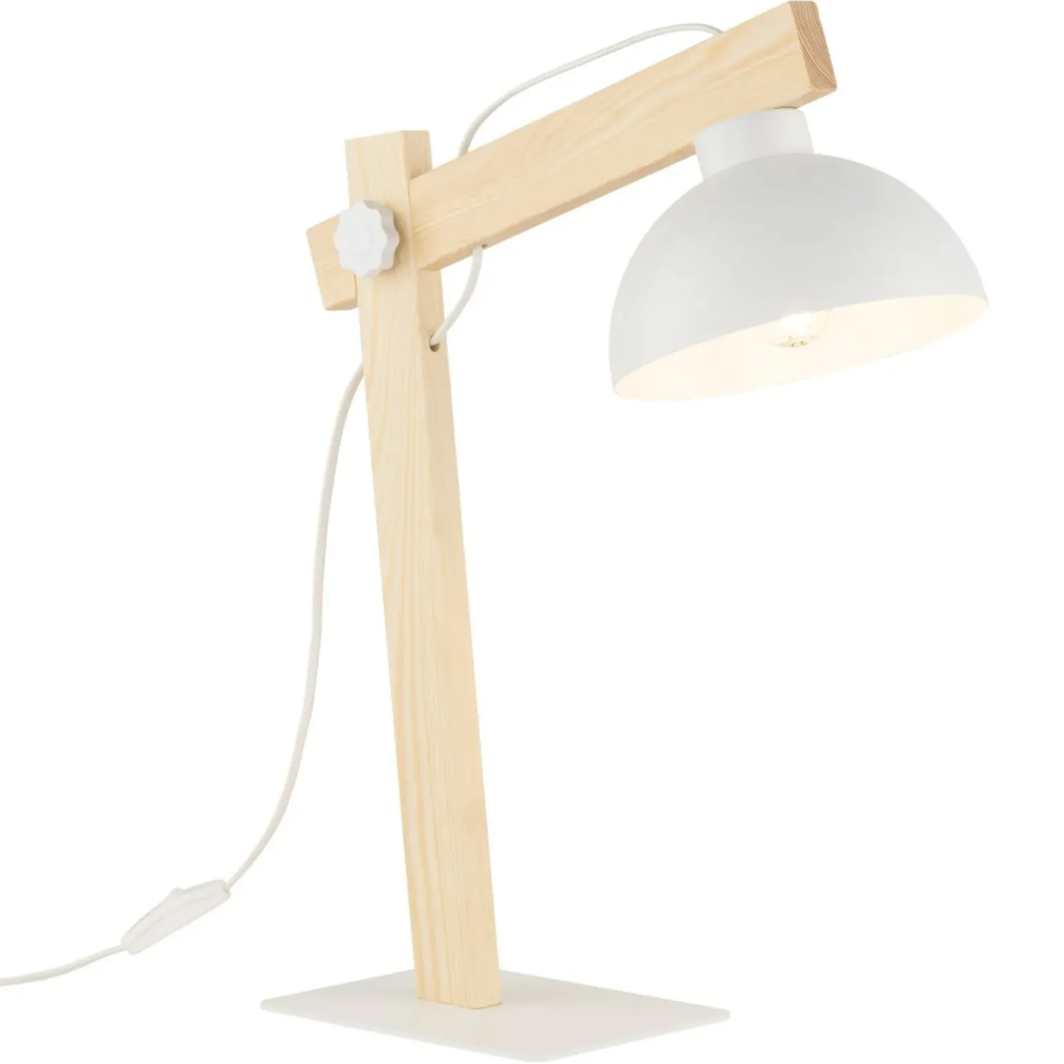 Sklep Kaja Designerska, biała lampka biurkowa z drewnem TK 5347 z serii OSLO