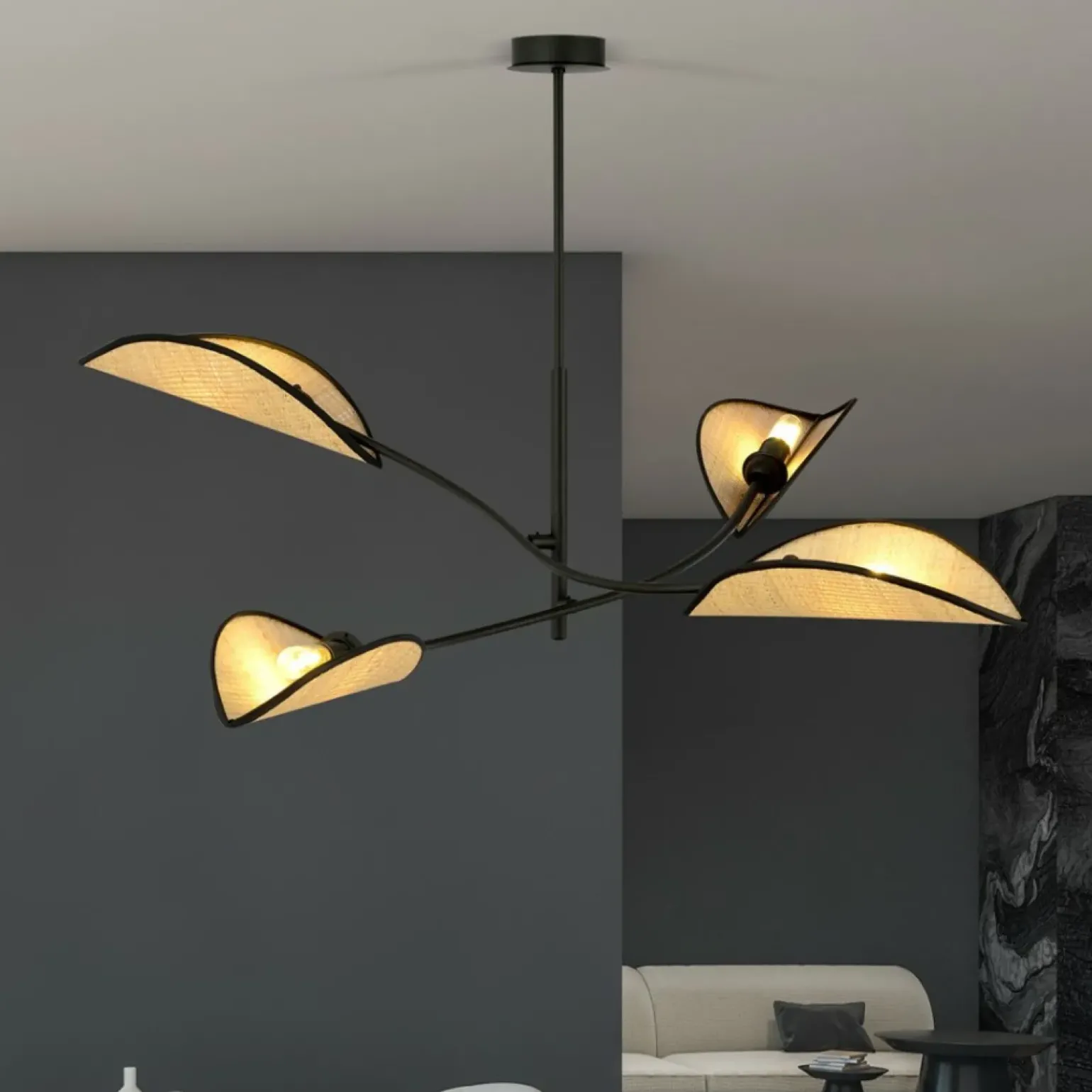 New Designerska lampa z rattanowymi abażurami 1108/4 LOTUS | Kaja Żyrandole Nowoczesne