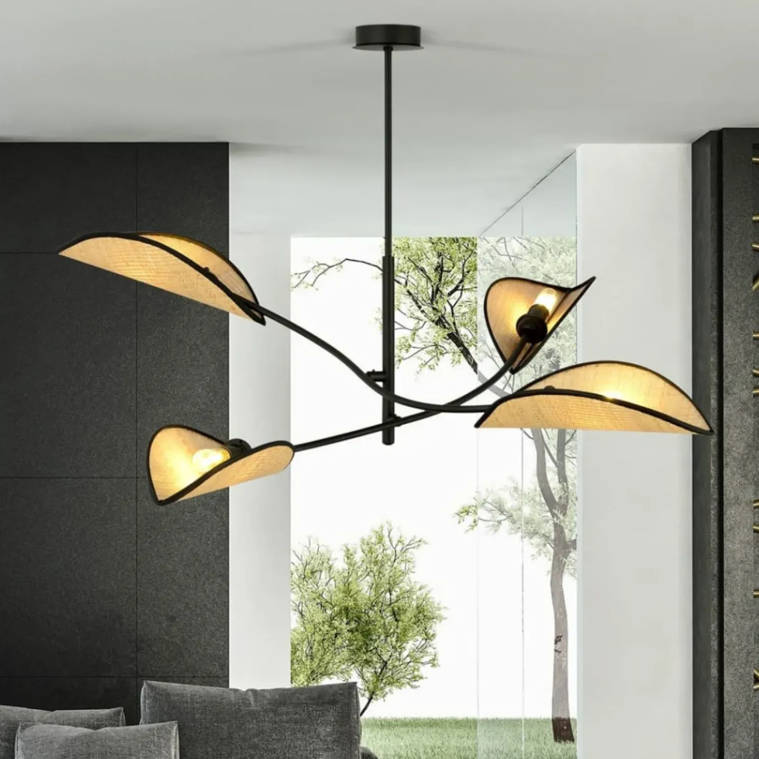 New Designerska lampa z rattanowymi abażurami 1108/4 LOTUS | Kaja Żyrandole Nowoczesne