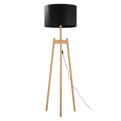 Sklep Kaja Drewniana lampa podłogowa z czarnym abażurem TK 5425 z serii PEREZ