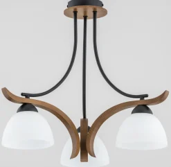 Sklep Kaja Drewniana lampa sufitowa z 3 mlecznymi kloszami AL 26123 | Kaja