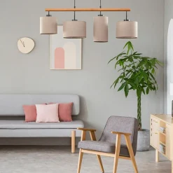 Fashion Drewniana lampa sufitowa z 4 abażurami TK 6108 DEVA | Kaja Oświetlenie Żyrandole Nowoczesne