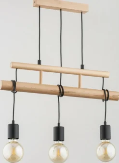 Store Drewniana lampa wisząca na 3 odsłonięte żarówki AL 62215 | Kaja Żyrandole Nowoczesne
