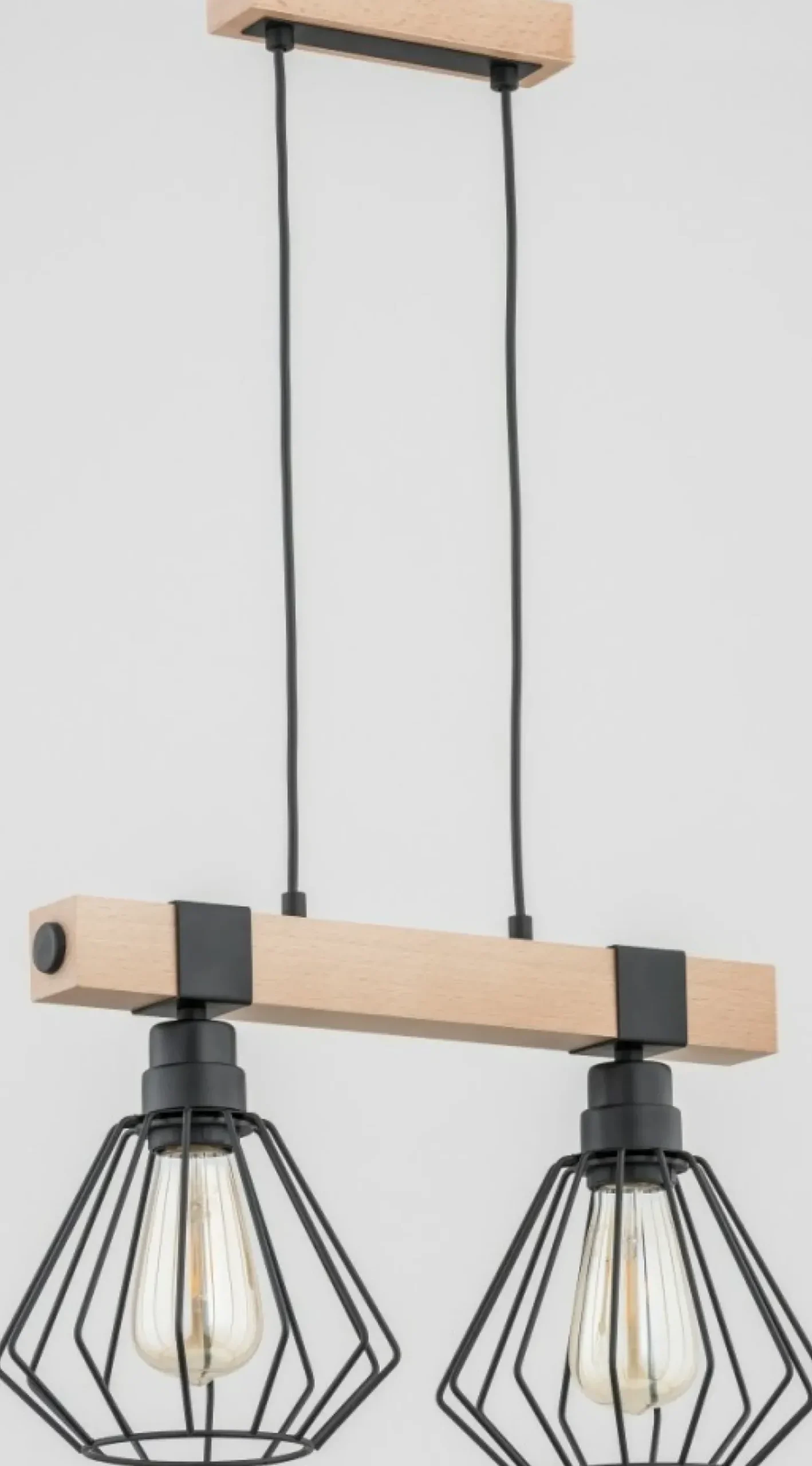 Store Drewniana lampa wisząca z 2 drucianymi kloszami AL 62000 | Kaja Żyrandole Nowoczesne
