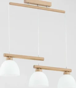 Store Drewniana lampa wisząca z 3 białymi kloszami AL 63041 | Kaja Żyrandole Nowoczesne