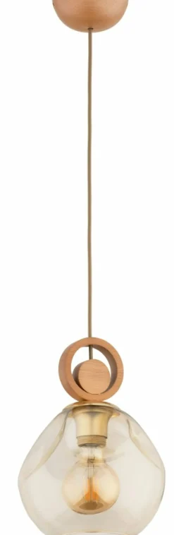 Store Drewniana lampa wisząca z nieregularnym kloszem AL 61186 SARA | Kaja Żyrandole Nowoczesne