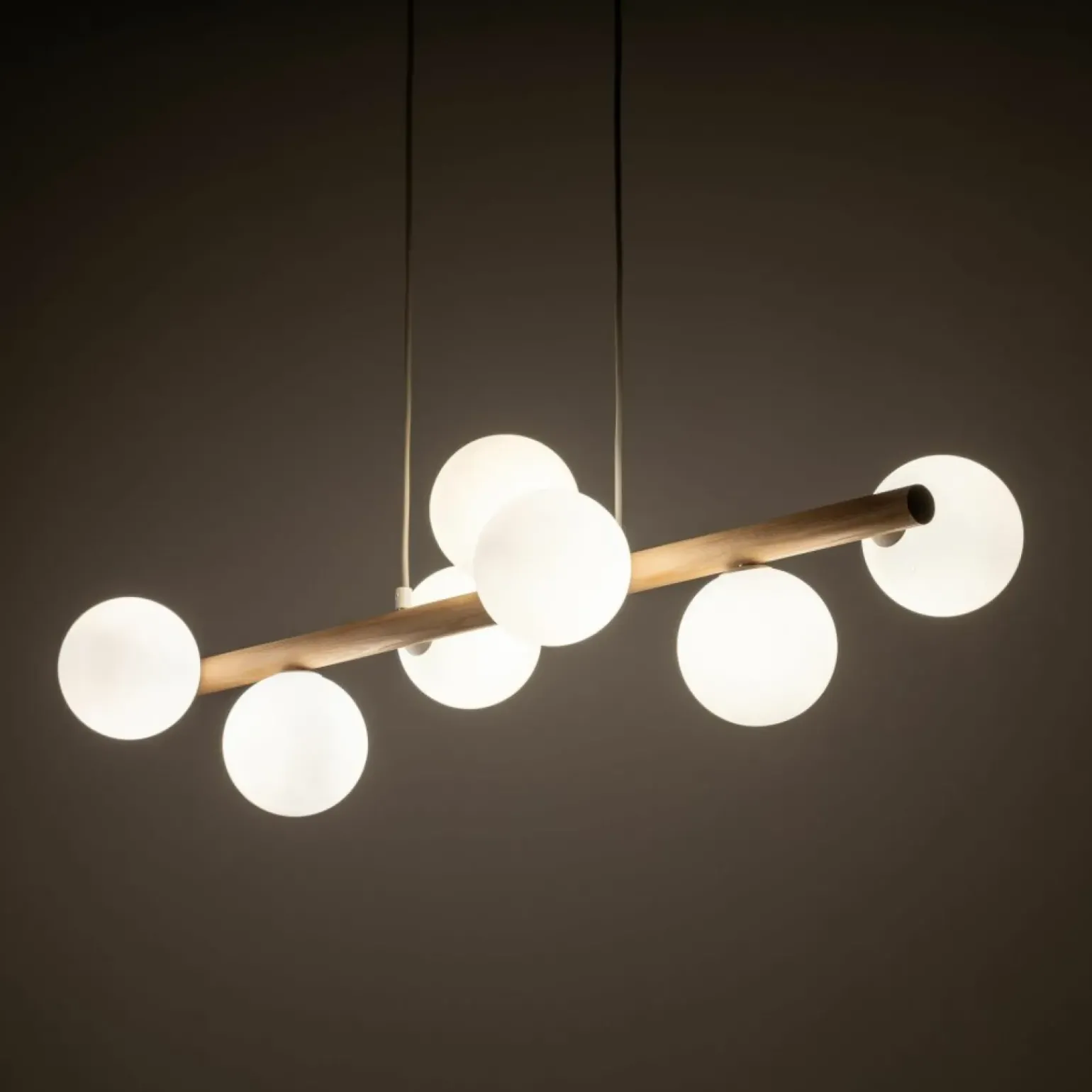 Best Drewniana lampa wisząca z białymi kulami TK 5905 ESTERA WOOD | Kaja Żyrandole Nowoczesne