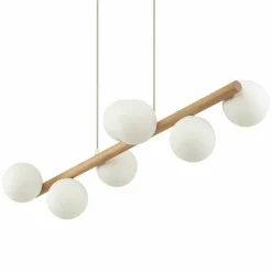 Best Drewniana lampa wisząca z białymi kulami TK 5905 ESTERA WOOD | Kaja Żyrandole Nowoczesne