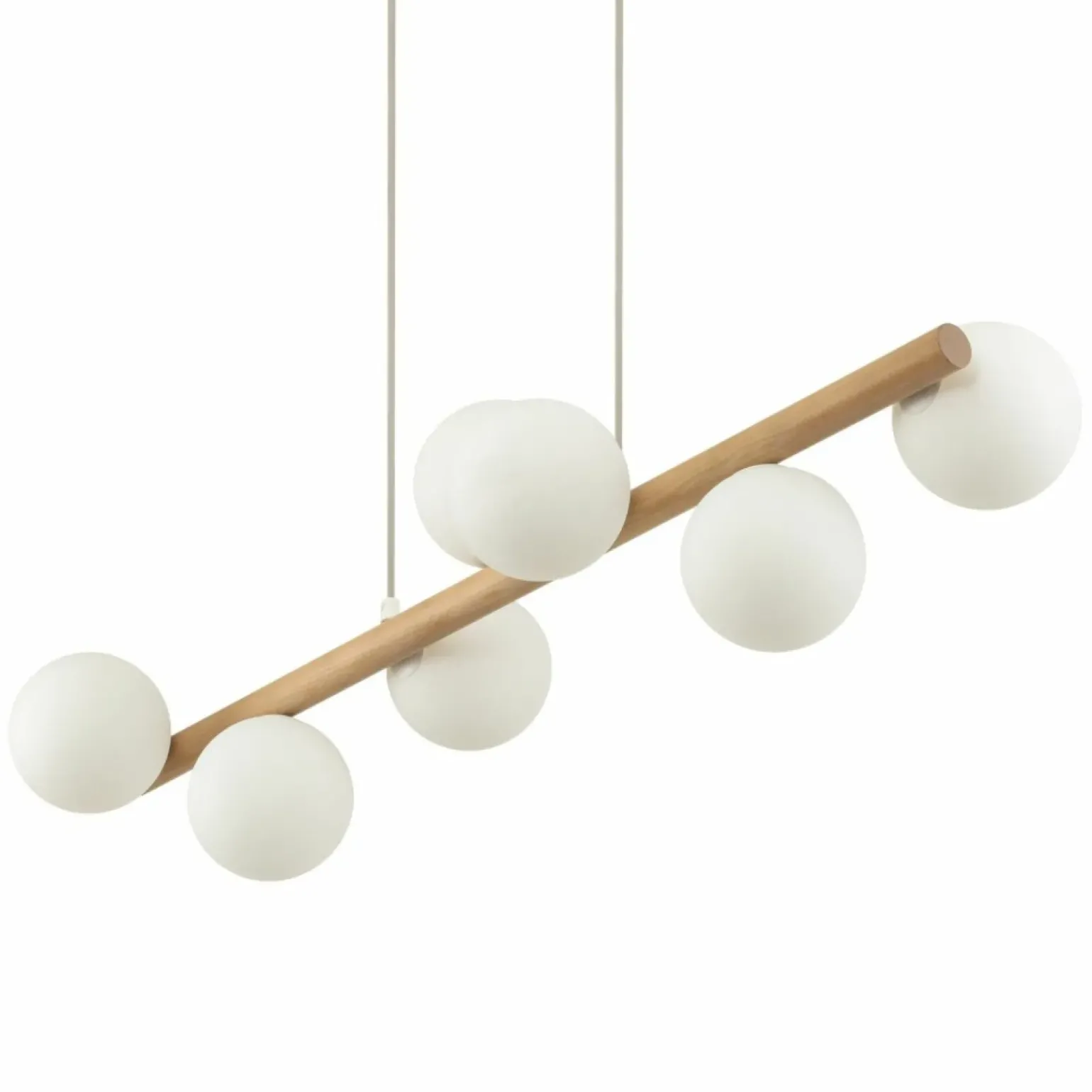 Best Drewniana lampa wisząca z białymi kulami TK 5905 ESTERA WOOD | Kaja Żyrandole Nowoczesne