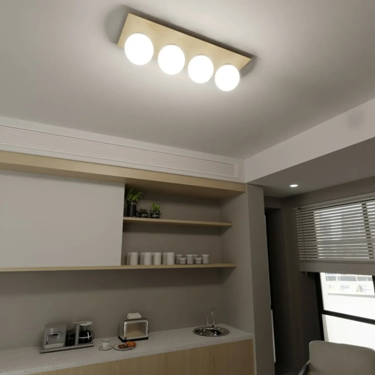 Fashion Drewniana listwa sufitowa z okrągłymi kloszami 1142/4 KENZO | Kaja Żyrandole Nowoczesne