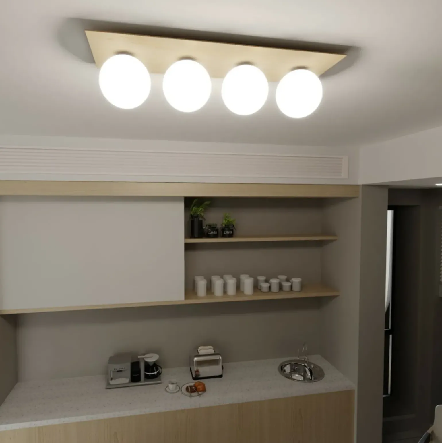 Fashion Drewniana listwa sufitowa z okrągłymi kloszami 1142/4 KENZO | Kaja Żyrandole Nowoczesne