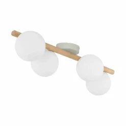 Store Drewniana listwa sufitowa z białymi kulami TK 5769 ESTERA WOOD | Kaja Żyrandole Nowoczesne