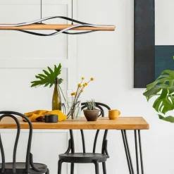 Outlet Drewniana, pozioma lampa wisząca LED P230857003 BAEZ | Kaja Żyrandole Nowoczesne