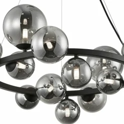 Best Duża, czarna lampa wisząca, koło z kloszami ML0334 MILA | Kaja Żyrandole Nowoczesne