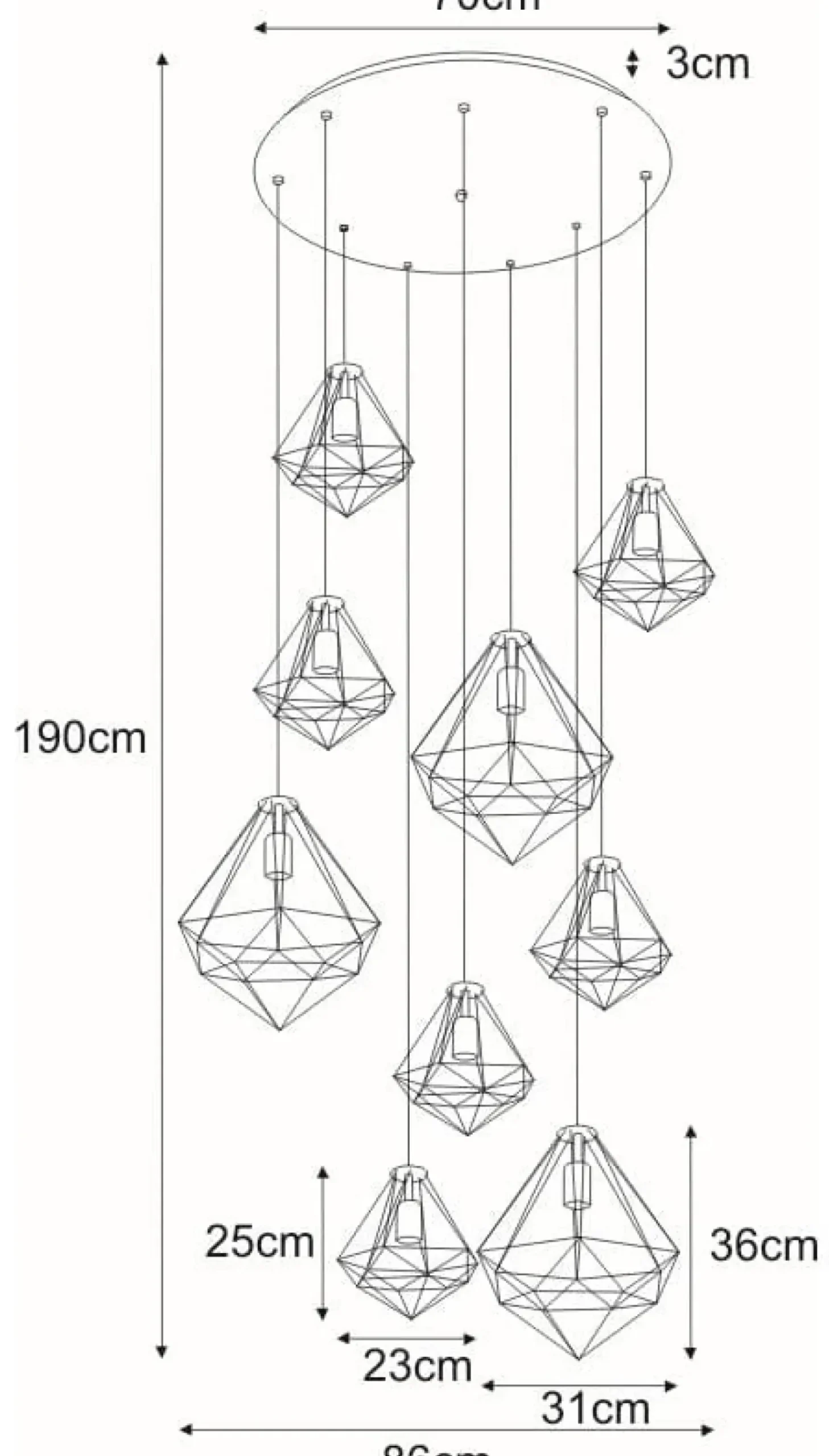 Flash Sale Duża lampa z kloszami w kształcie diamentów KP-14 GOLD | Kaja Żyrandole Nowoczesne