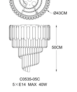 Sklep Kaja Duży, kryształowy plafon do salonu C0535-05C-F4J7 z serii GLADIUS