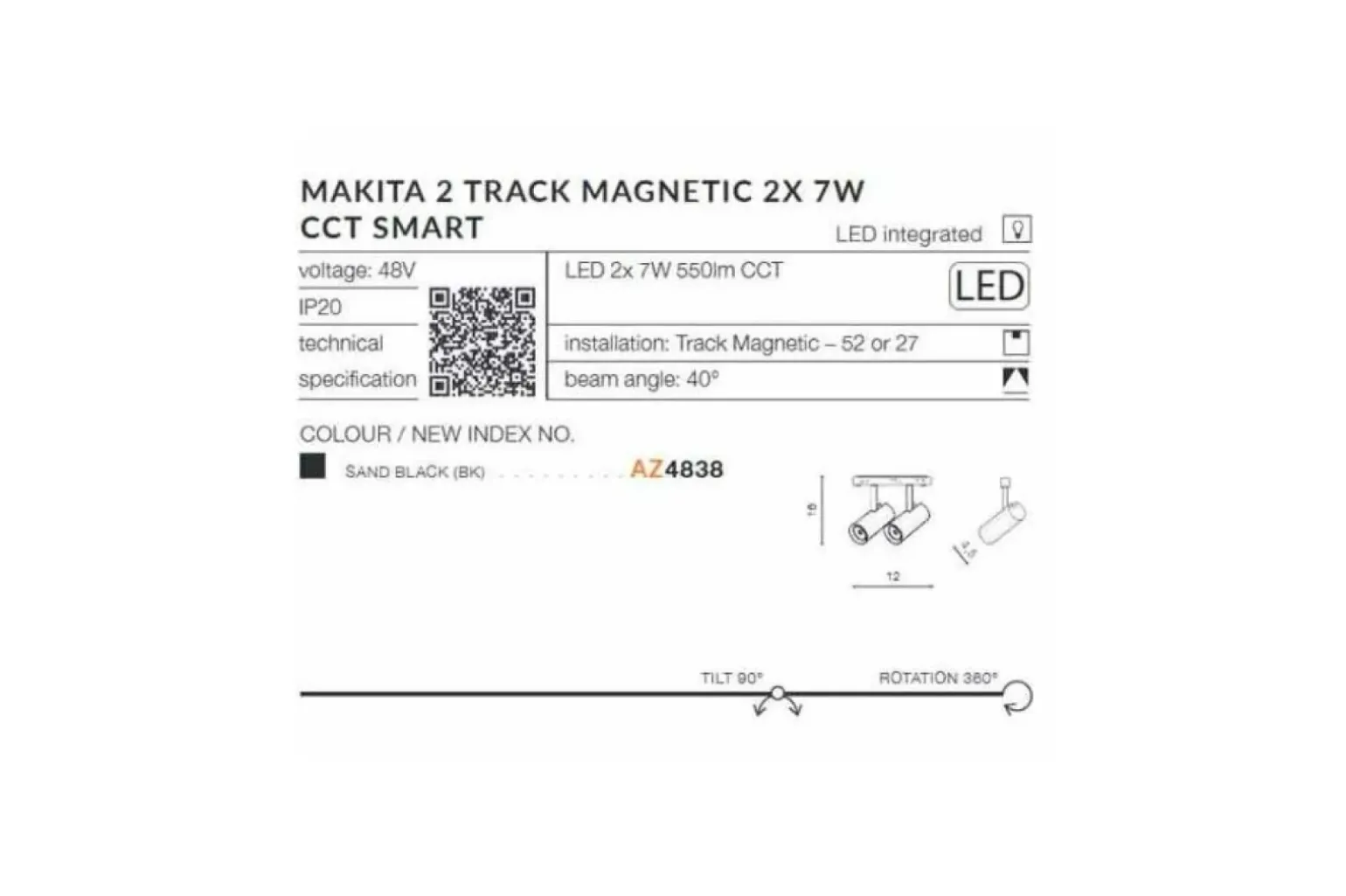 Sklep Kaja Dwupunktowa głowica 2x7W CCT SMART AZ4838 MAKITA ALFA MAGNETIC 48V