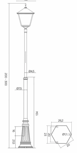 Sklep Kaja Dwu-trzymetrowa lampa ogrodowa OGMWN 1 BD KW z serii RETRO KWADRAT | Kaja Oświet