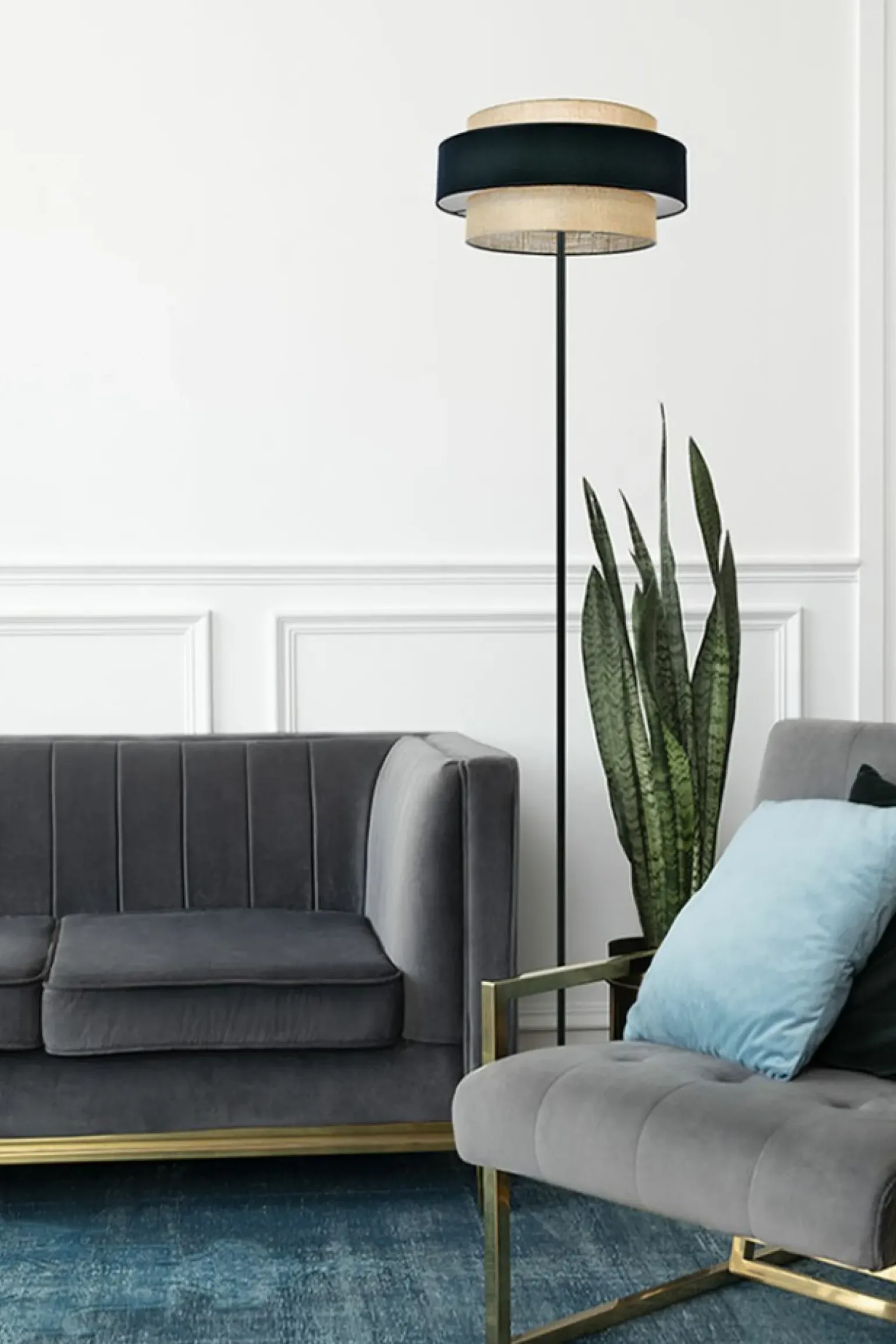 Sklep Kaja Efektowna lampa podłogowa z podwójnym abażurem K-5235 z serii GATO