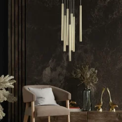 Clearance Elegancka lampa wisząca ze złotymi tubami LP-894/7P GD z serii LUNGO Żyrandole Nowoczesne