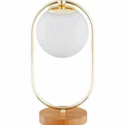 Sklep Kaja Elegancka, złota lampka na drewnianej podstawie AL 9438 OVAL | Kaja