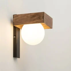 Sklep Kaja Estetyczny kinkiet z kloszem i drewnem SIG 33666 z serii BLOOM | Kaja