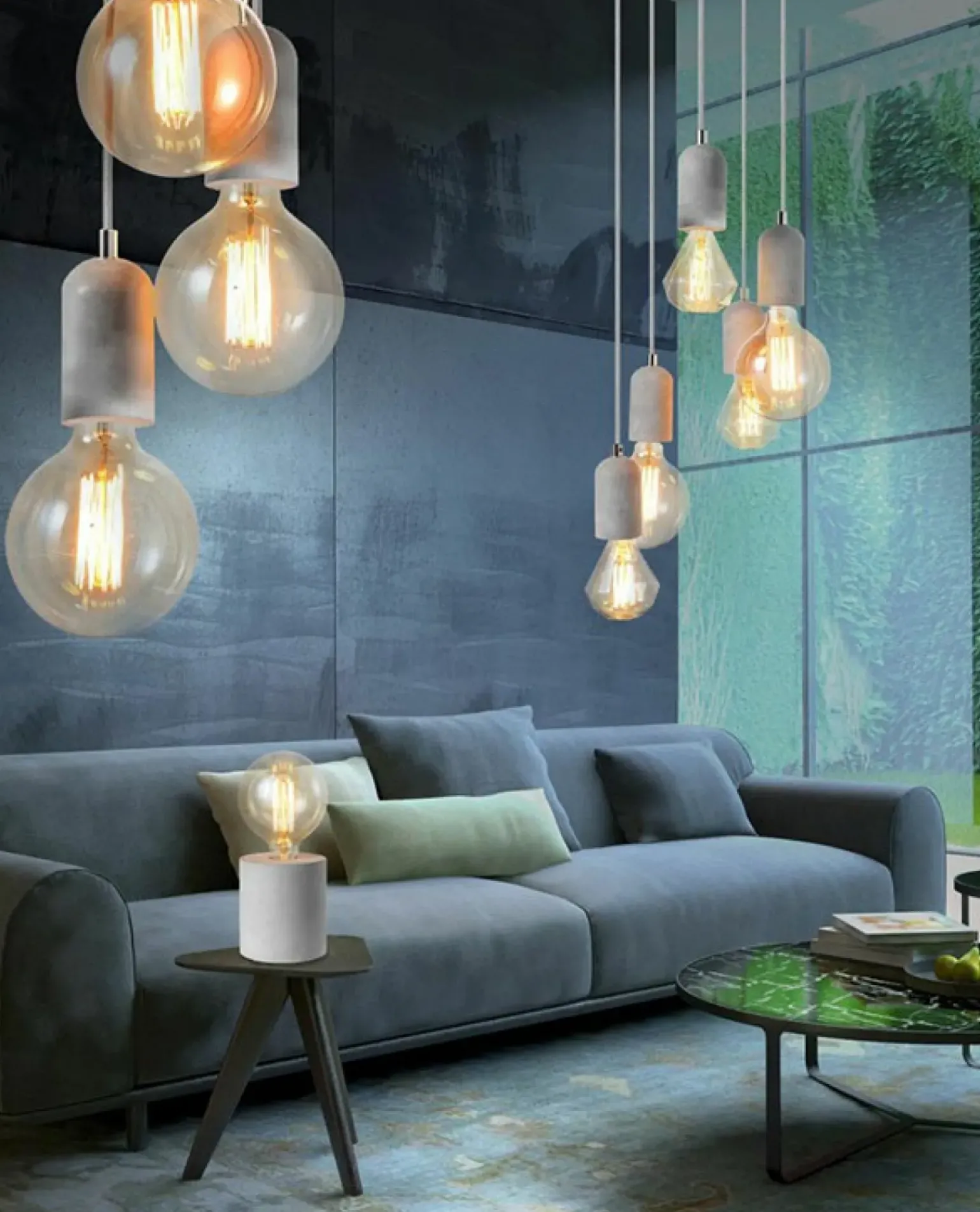 Discount Industrialna, betonowa lampa wisząca do salonu AZ2386 VOLTA | Kaja Żyrandole Nowoczesne