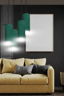 Outlet Kaskada zielonych abażurów na zwisach 1058/4PREM BENTE PREMIUM | Kaja Żyrandole Nowoczesne