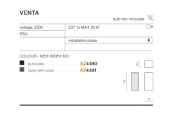 Sklep Kaja Kinkiet elewacyjny zewnętrzny na taras AZ4351 VENTA | Kaja Oświetlenie